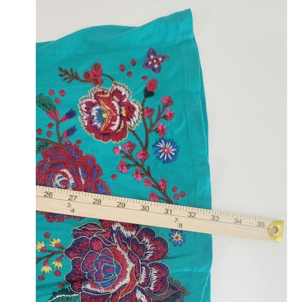 Johnny Was LA Embroidered Ruffle Button Front Teal Long Sleeve Blouse, sz Med - Picture 13 of 15
